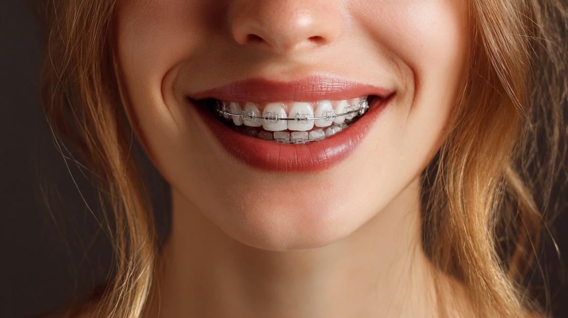 Osmek žene sa keramičkom fiksnom protezom na zubima