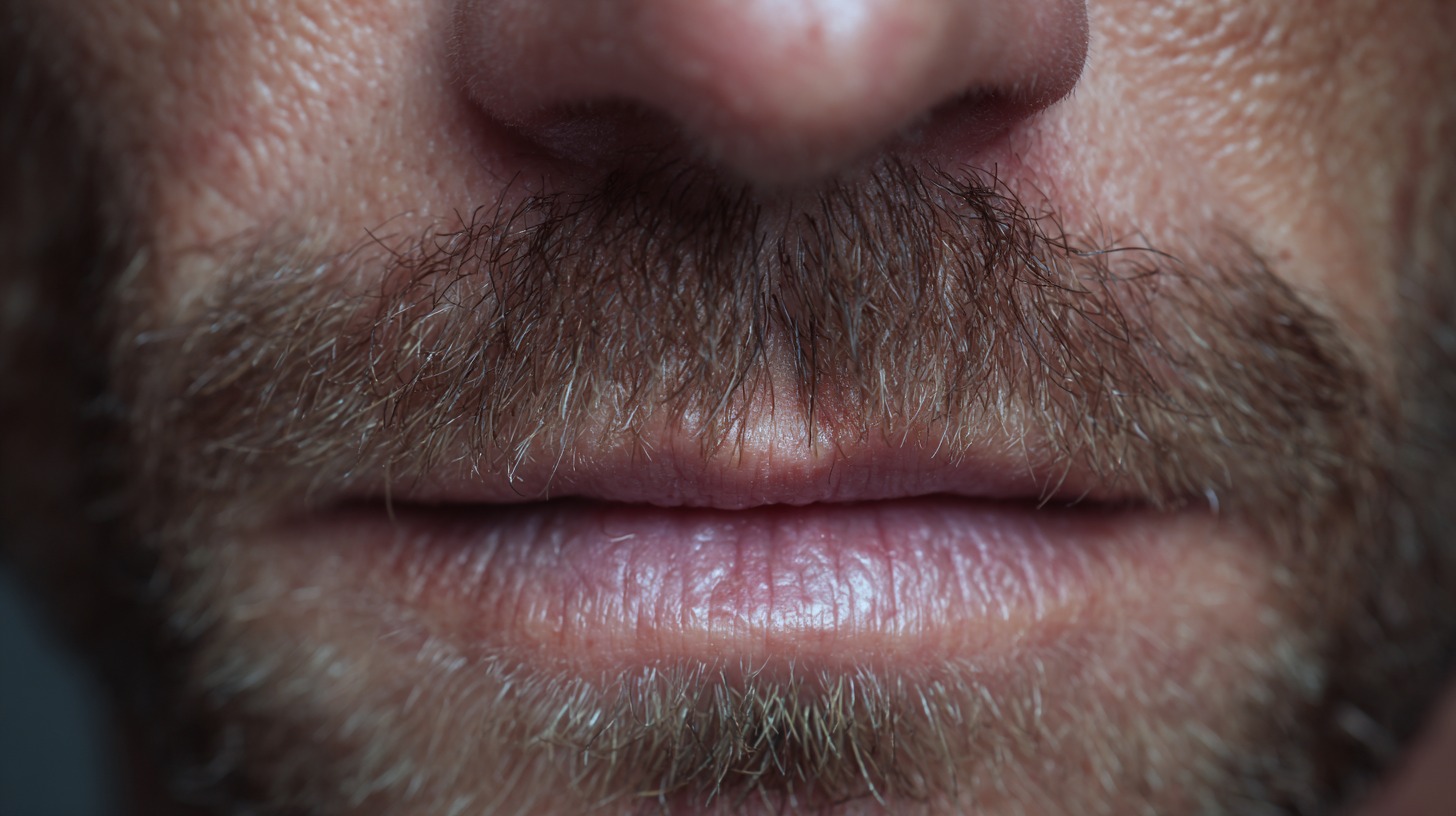 Blizak prikaz usana i brkova odraslog muškarca